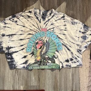 The Rolling Stones crop T-Shirt with Dragon Graphic - Black and Blue Tie-Dye